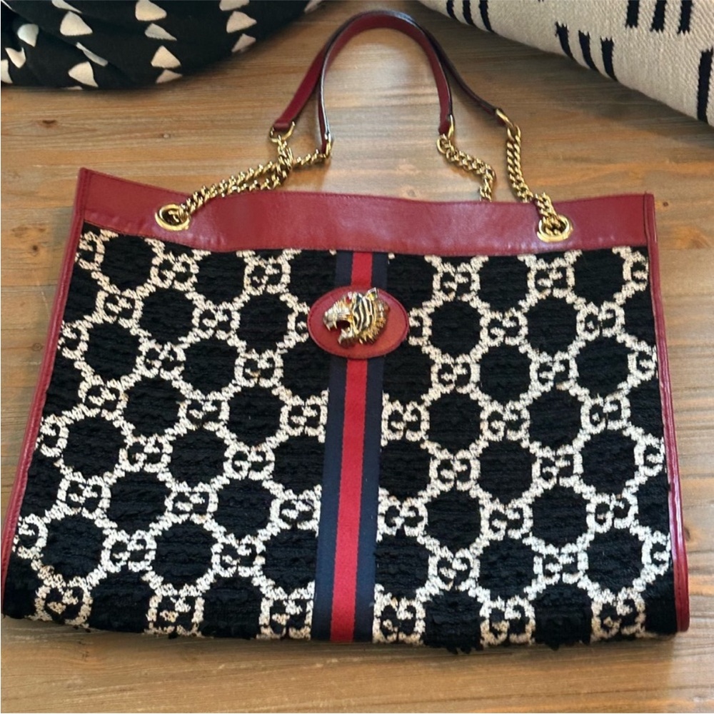 💯 Gucci GG Large Tweed Rajah Tote